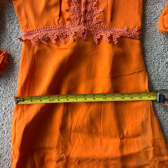 Vintage 1970s Orange Boho Prairie Dress Lace Keyhole Neck – Size S - Picture 16 of 16